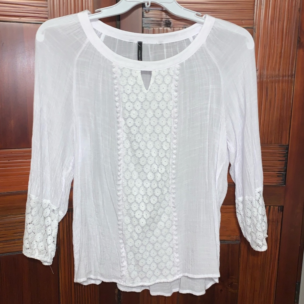 White Blouse with Sheer Design
